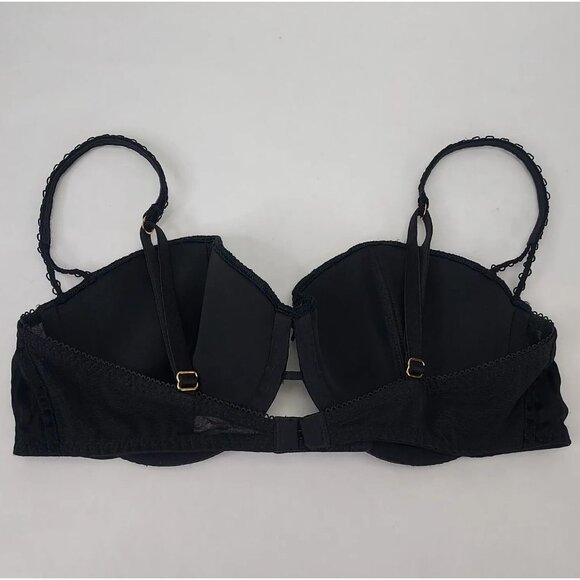 Victoria Secret Bra 36C Very Sexy Lined Demi Sequins Satin Stripe Black Padded - Picture 4 of 11